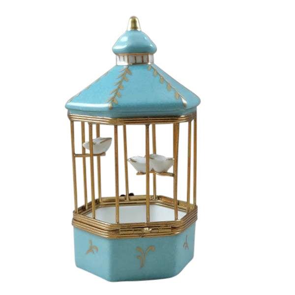 Pastel Blue Bird Cage for Collectors Porcelain Limoges bird French Trinket Box