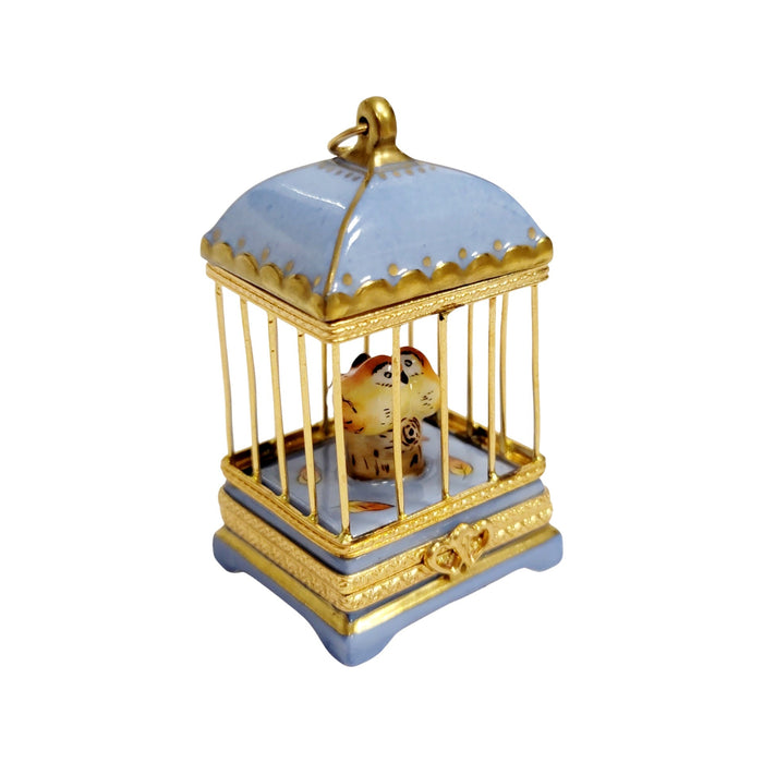 Pastel Blue Love Birds Cage for Romantic Gift Porcelain Limoges bird French Trinket Box