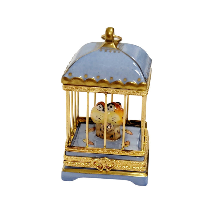 Pastel Blue Love Birds Cage for Romantic Gift Porcelain Limoges bird French Trinket Box