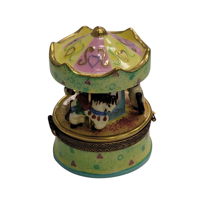 Pastel Green Carousel Figurine for Collectors Porcelain Limoges Carnival French Trinket Box