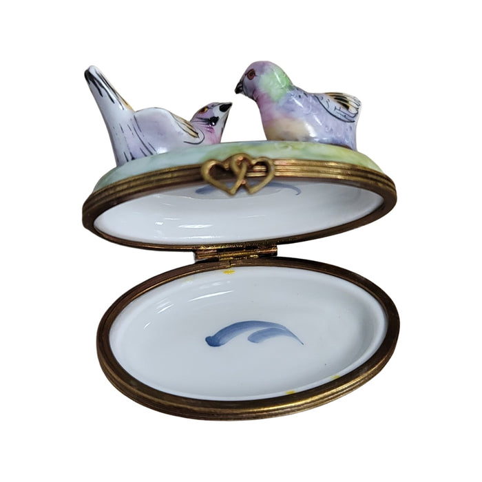 Pastel Pigeons Limoges Box for Nature Lovers Porcelain Limoges pig French Trinket Box