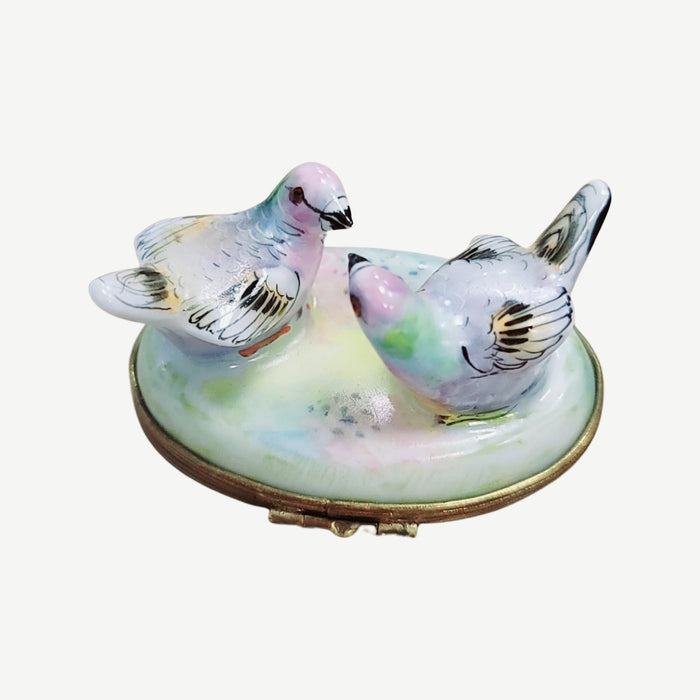 Pastel Pigeons Limoges Box for Nature Lovers Porcelain Limoges pig French Trinket Box