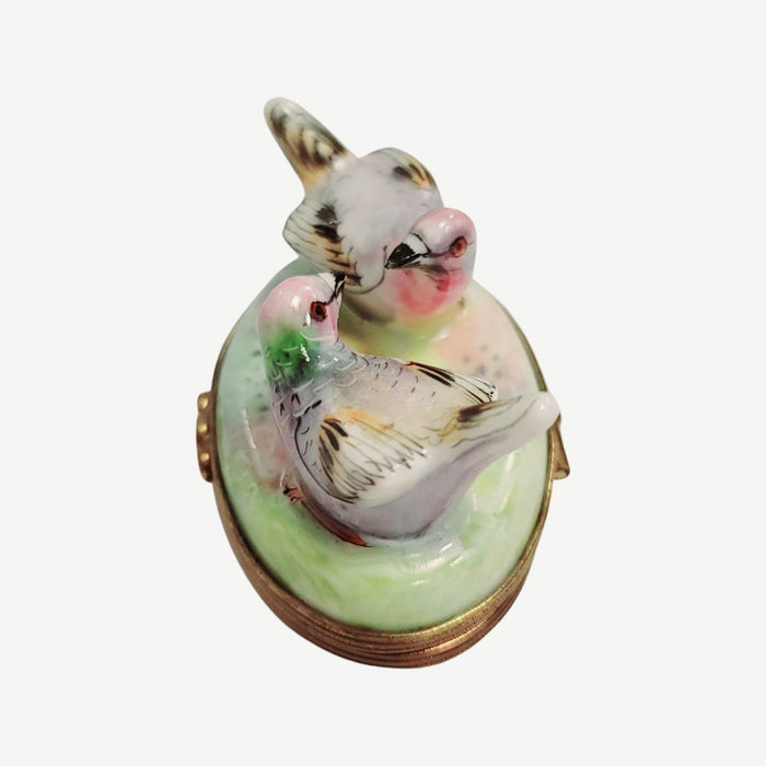 Pastel Pigeons Limoges Box for Nature Lovers Porcelain Limoges pig French Trinket Box