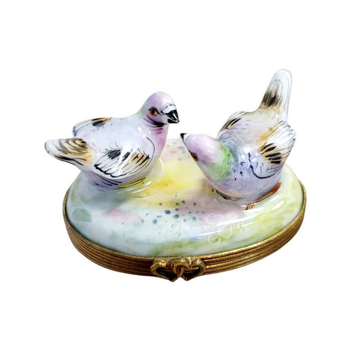 Pastel Pigeons Limoges Box for Nature Lovers Porcelain Limoges pig French Trinket Box
