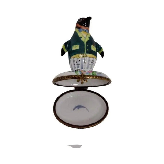 Gift idea for someone who loves France: Penguin with Flowers Tuxedo Limoges box