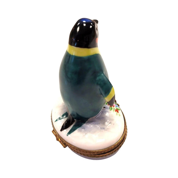 Hand-painted Penguin with Flowers Tuxedo Limoges box, French artistry for lovers of fine art