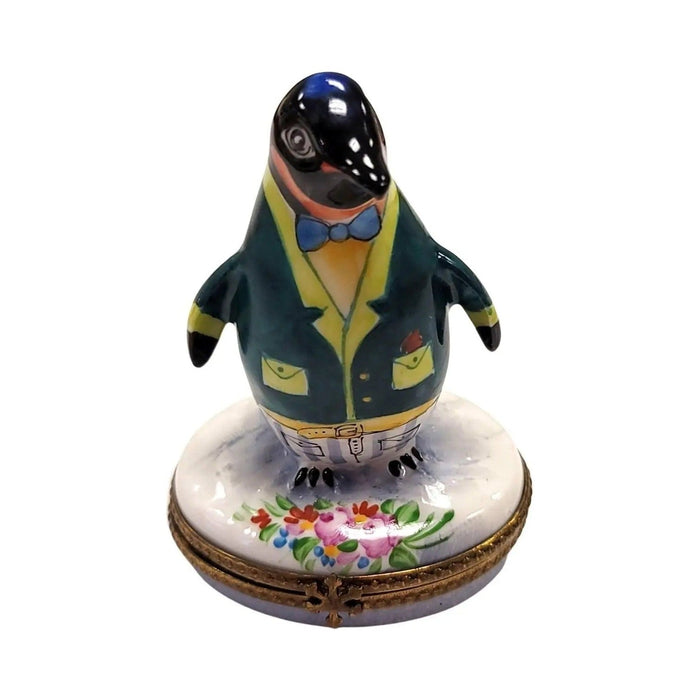 Penguin with Flowers Tuxedo Limoges box painted by hand in Limoges, France, a gift to treasure