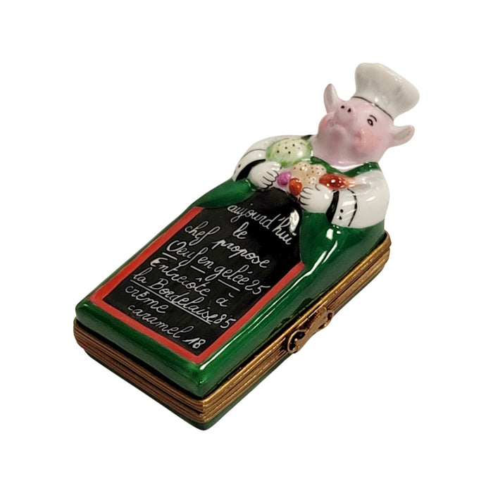 Pig Chef Delight for Culinary Collectors Porcelain Limoges pig professional food French Trinket Box