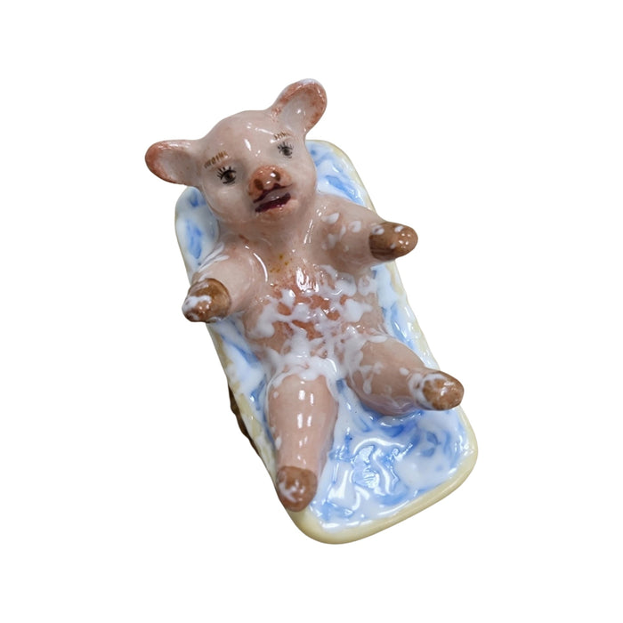 Pig in Bathtub Luxury Porcelain Limoges pig French Trinket Box
