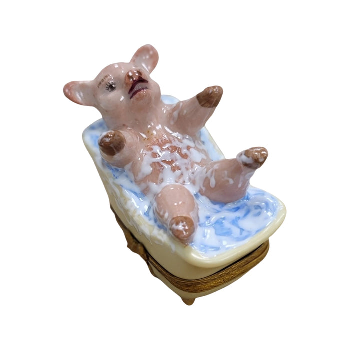Pig in Bathtub Luxury Porcelain Limoges pig French Trinket Box