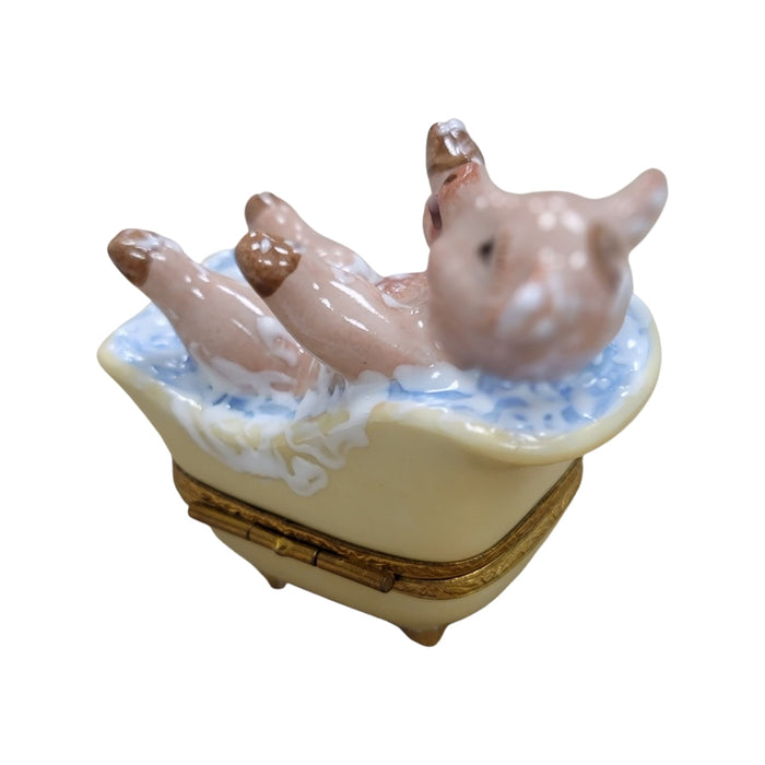 Pig in Bathtub Luxury Porcelain Limoges pig French Trinket Box