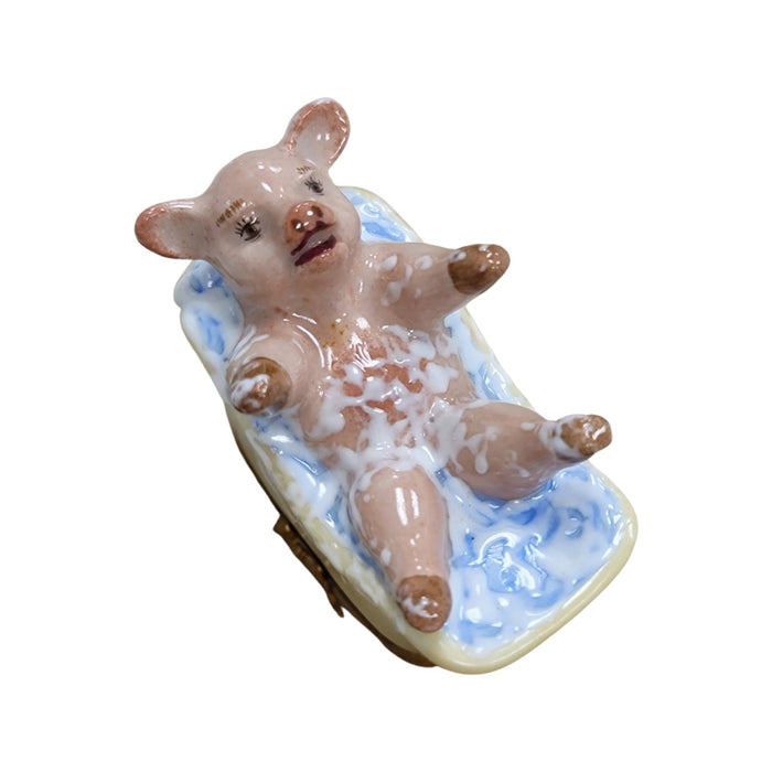 Pig in Bathtub Luxury Porcelain Limoges pig French Trinket Box