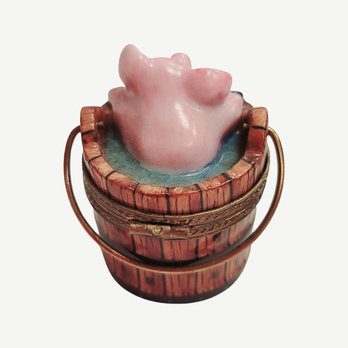 Pig in Wash Bucket-Limoges Box pig farm-CH2P315