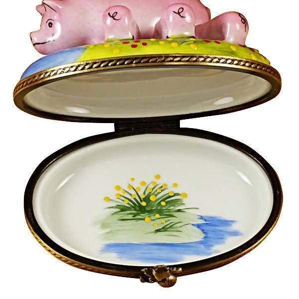 Pig and Babies Limoges Box for Animal Lovers Porcelain Limoges pig French Trinket Box