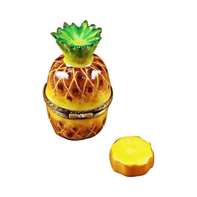 Fine French craftsmanship on the Pineapple With Slice Limoges box, painted by hand