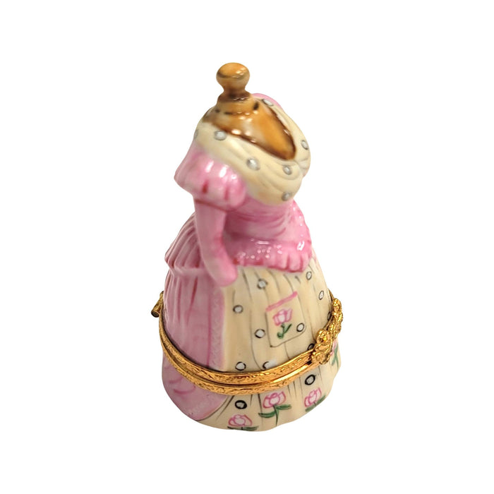 Pink Antique Dress Figurine for Collectors Porcelain Limoges Limoges Box Women shoes hat bags suitcase mother French Trinket Box