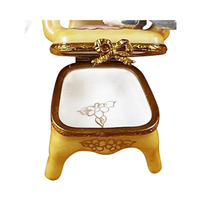 Artisan-painted Pink Armchair With Two Cats Limoges box from France, a cherished collectible
