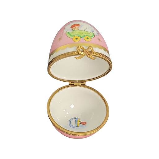 Pink Baby Egg Treasure for Little Ones Porcelain Limoges egg French Trinket Box