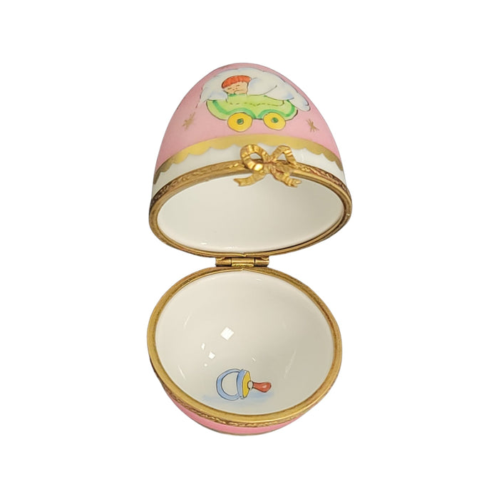 Pink Baby Egg Treasure for Little Ones Porcelain Limoges egg French Trinket Box
