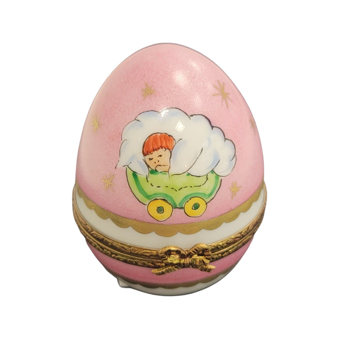 Pink Baby Egg Treasure for Little Ones Porcelain Limoges egg French Trinket Box