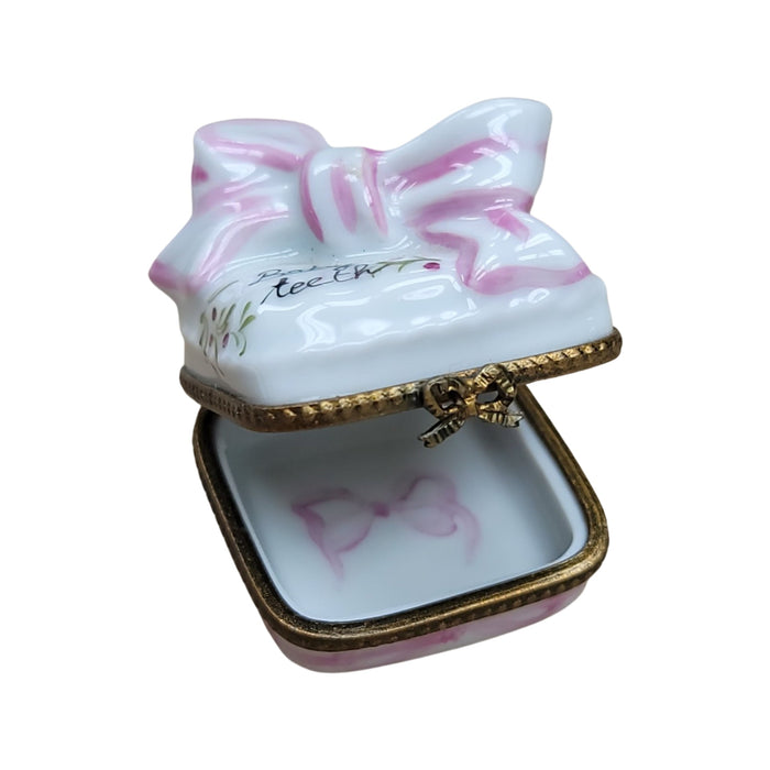 Pink Baby Teeth Box for New Moms Porcelain Limoges baby special occasion French Trinket Box