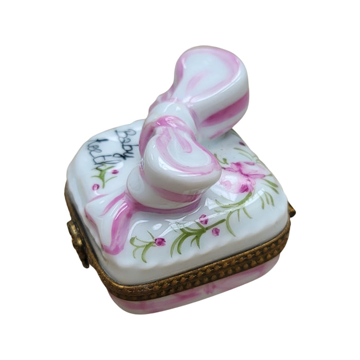 Pink Baby Teeth Box for New Moms Porcelain Limoges baby special occasion French Trinket Box
