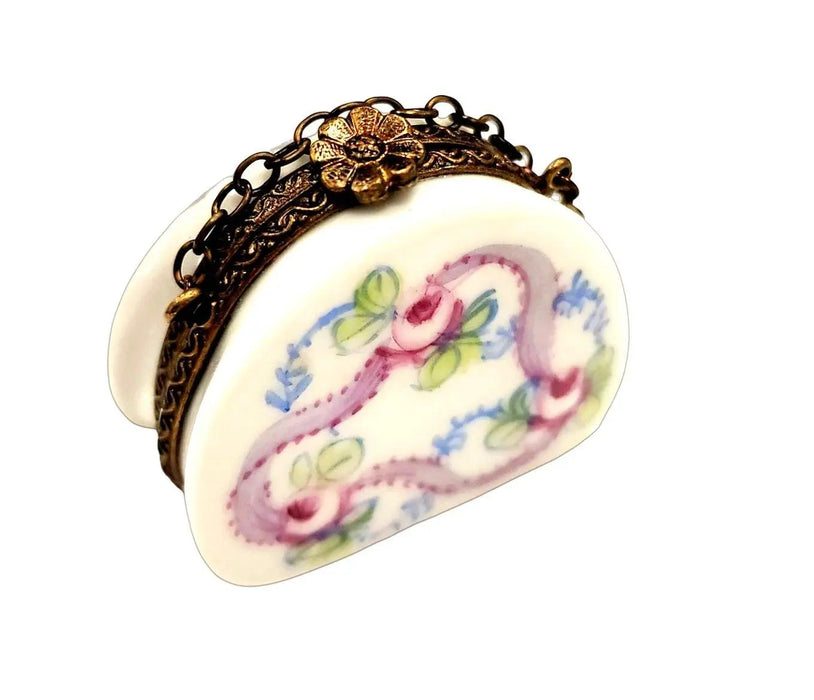 Pink Blue Purse with Roses for Elegant Decor Porcelain Limoges purse trinket box limoges French Trinket Box