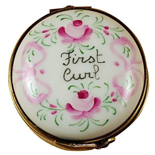 Pink First Curl Keepsake for New Parents Porcelain Limoges Baby Special Occasion French Trinket Box