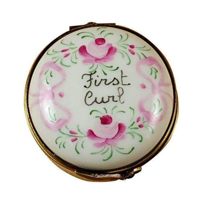 Every brushstroke by hand on the Pink First Curl Limoges box from France