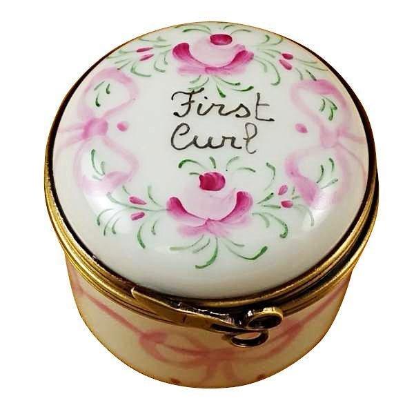 Pink First Curl Keepsake for New Parents Porcelain Limoges Baby Special Occasion French Trinket Box