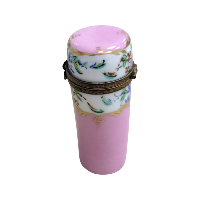 Pink Floral Cylinder Box for Elegant Decor Porcelain Limoges shaped French Trinket Box