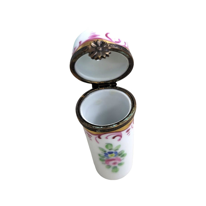Pink Floral Cylinder Box for Elegant Decor Porcelain Limoges shaped French Trinket Box