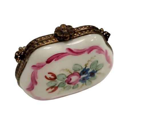 Pink Floral Purse Box for Elegant Decor Porcelain Limoges purse trinket box limoges French Trinket Box
