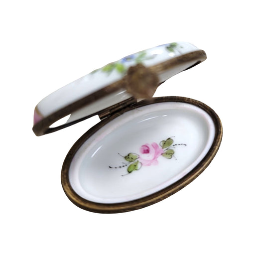 Pink Floral Box for Elegant Women Porcelain Limoges oval French Trinket Box