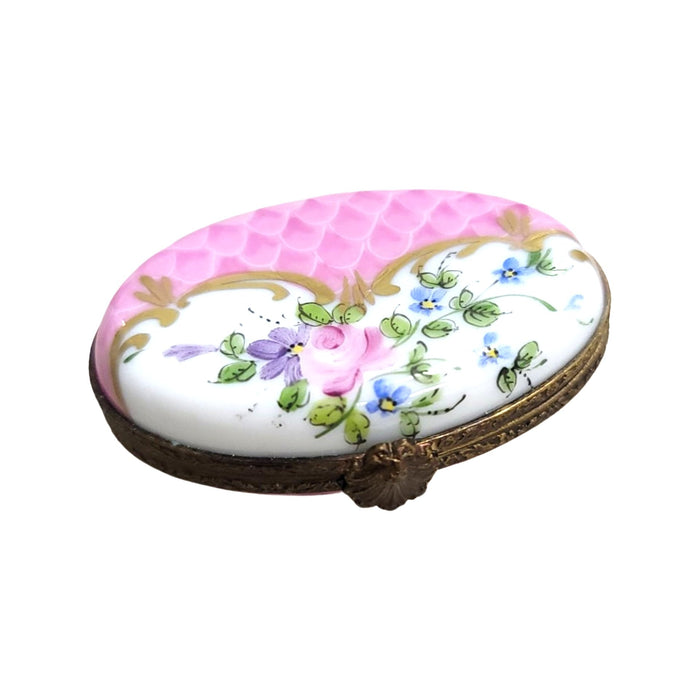Pink Floral Box for Elegant Women Porcelain Limoges oval French Trinket Box