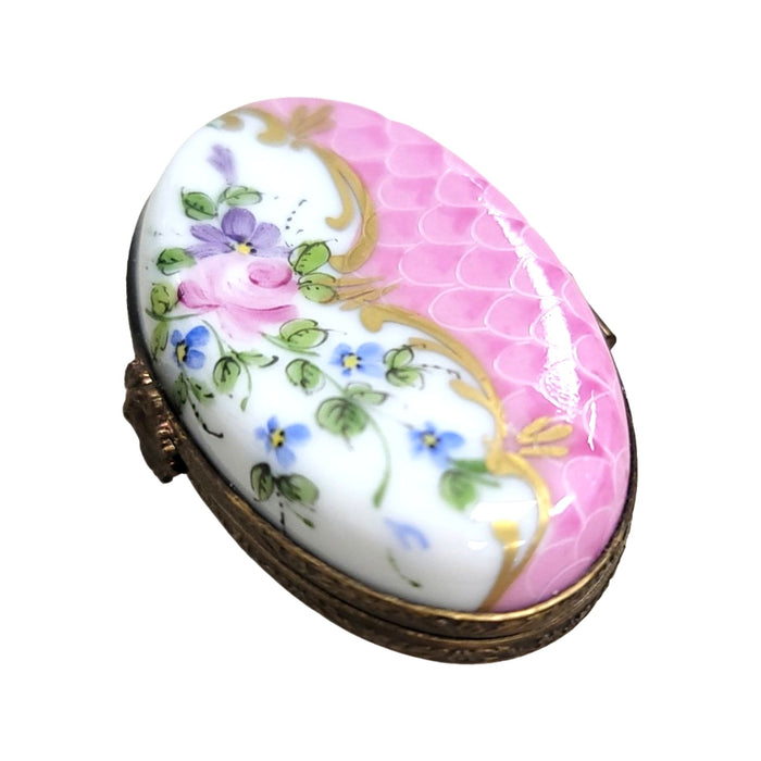 Pink Floral Box for Elegant Women Porcelain Limoges oval French Trinket Box