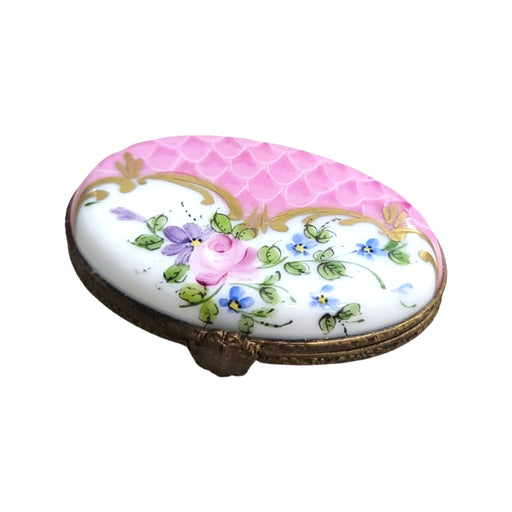 Pink Floral Box for Elegant Women Porcelain Limoges oval French Trinket Box