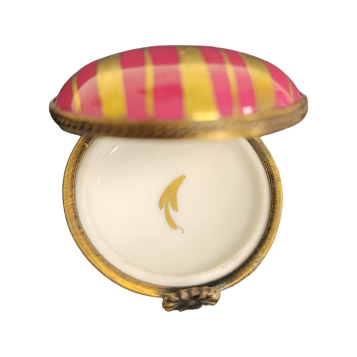 Pink Gold Striped Elegance Box for Sophisticated Decor Porcelain Limoges round French Trinket Box