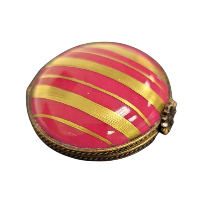 Pink Gold Striped Elegance Box for Sophisticated Decor Porcelain Limoges round French Trinket Box