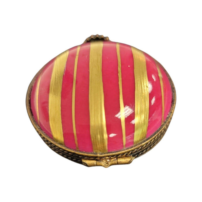 Pink Gold Striped Elegance Box for Sophisticated Decor Porcelain Limoges round French Trinket Box