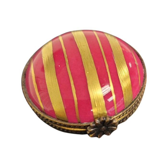 Pink Gold Striped Elegance Box for Sophisticated Decor Porcelain Limoges round French Trinket Box