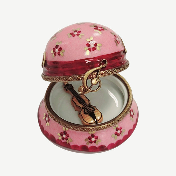 Pink Hat Violin Limoges Box for Music Lovers Porcelain Limoges Music hat French Trinket Box