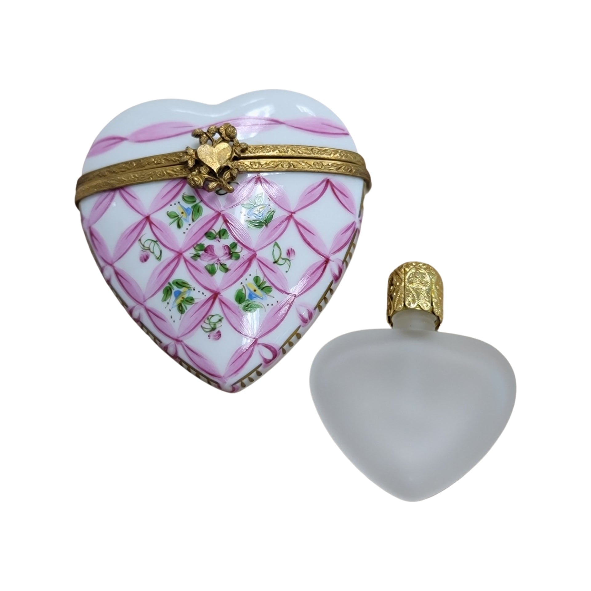 Pink Heart Perfume Limoges Box – Hand-Painted French Porcelain