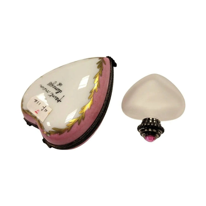 Pink Heart Perfume Bottle Inside Limoges box painted by hand in Limoges, France, a gift to treasure