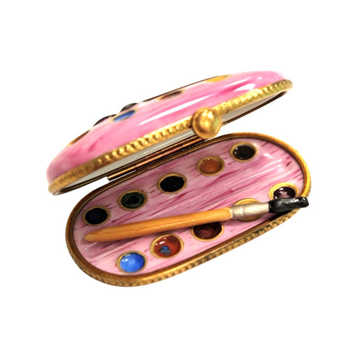 Pink Paint Palette Box for Art Lovers Porcelain Limoges Fine Art LIMOGES BOXES travel French Trinket Box
