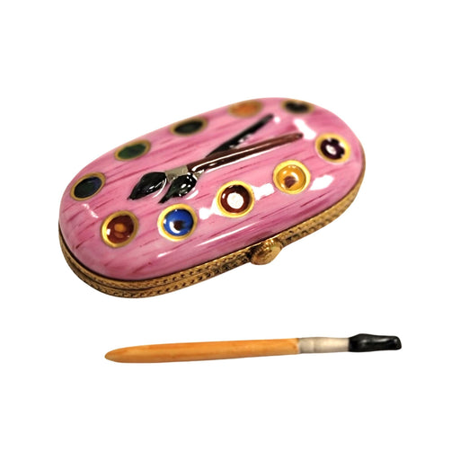 Pink Paint Palette Box for Art Lovers Porcelain Limoges Fine Art LIMOGES BOXES travel French Trinket Box