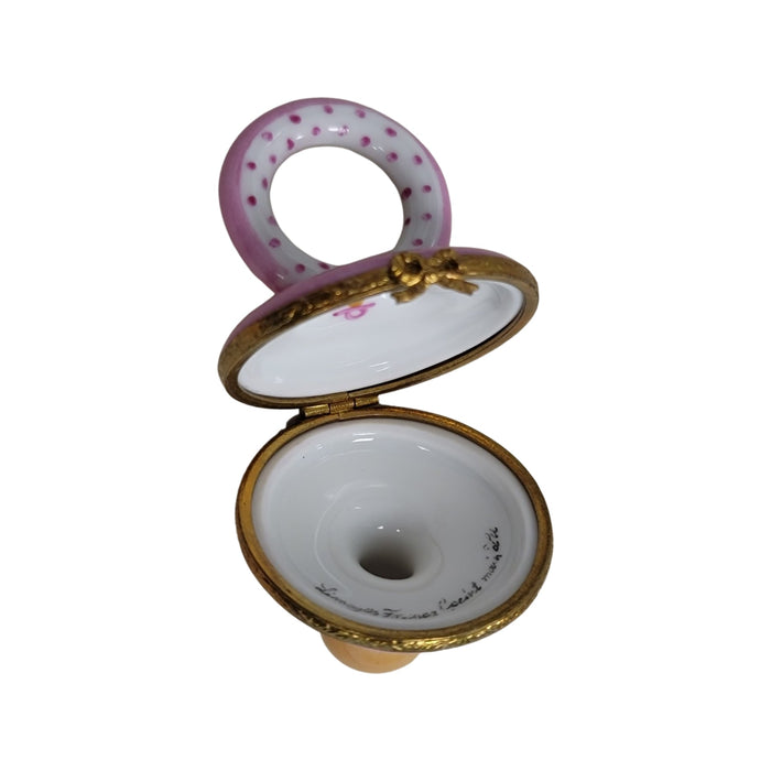 Pink Porcelain Baby Pacifier for Collectors Porcelain Limoges baby limoges box babies maternity French Trinket Box