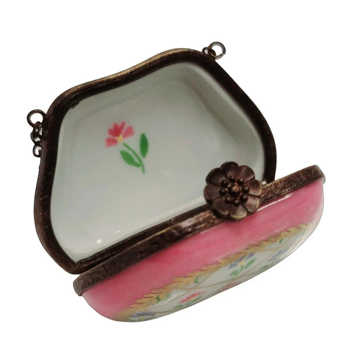 Pink Purse Flowers Limoges Box for Collectors Porcelain Limoges purse trinket box limoges French Trinket Box