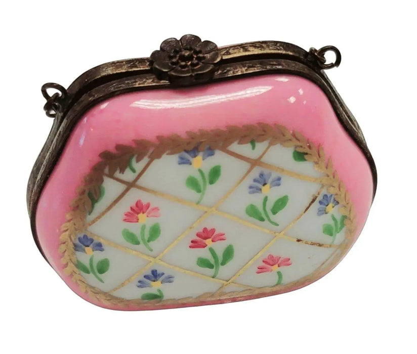 Pink Purse Flowers Limoges Box for Collectors Porcelain Limoges purse trinket box limoges French Trinket Box