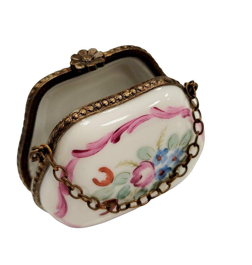 Pink Purse w Flowers - One of a Kind Hand Painted Limoges Box Porcelain Figurine-purse trinket box limoges-CHPU11